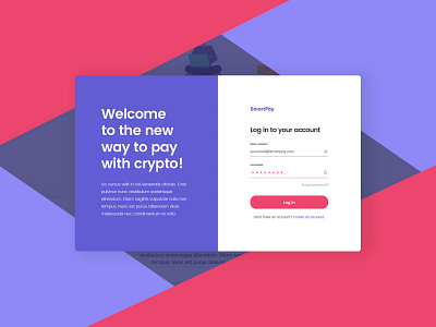 SmartPay Login Window clean concept cryptocurrency design flat management progress simple website website design