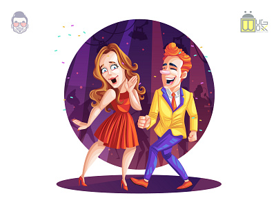 Dancing Couple boy cartoon character club colourful couple dance dance floor dancer design digital event festival girl illustration art lady lighting man party vector