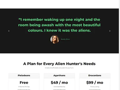 UFO Alien Hunting Web Design mobile application product page ui ux designer web design web designer web developer web development web ui ux