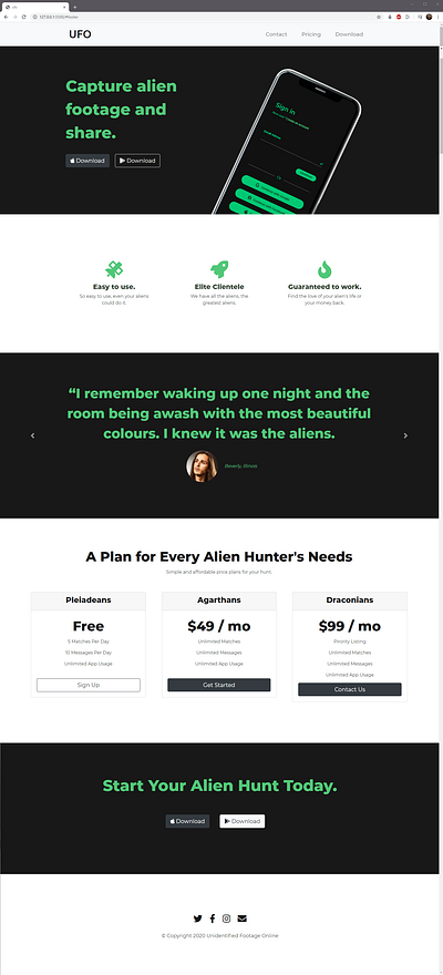 UFO Alien Hunting Web Design mobile application product page ui ux designer web design web designer web developer web development web ui ux