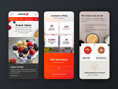 Refreshments Mobile coffee dark food mobile mobile design red snacks ui