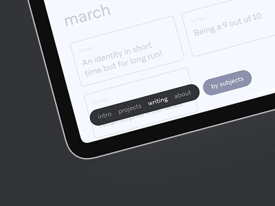 Personal Site - Bottom Navigation black black white ipad pro minimal navigation navigation bar navigation menu portfolio simple typography ui ui design user interface website website design white