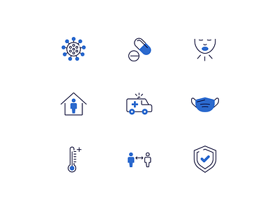 Health icon set, Covid-19 version ambulance blue covid covid 19 covid19 figma health healthcare healthy icon icon design icon set iconography icons icons pack mask safe security ui virus