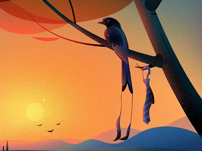 Illustration did for HEC stories Magazine bird colour editorial editorial illustration french hill illustraion illustrator landing magazine morning nature nature illustration stories sun sunrise texture