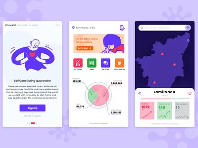 KnowVid - A Covid19 Tracker app app app design color palette coronavirus covid19 dataviz design tracker ui