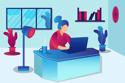 A women working at home preventing from corona virus illustration