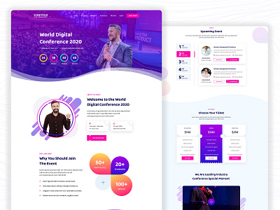 Evenfold Event Landing web ui booking clean design colorfull design conferencing coronavirus design education event app event design event flyer event management events landing page minimal minimalist travel ui website website design