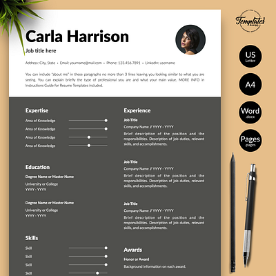 Modern Resume for Word & Pages “Carla Harrison” 1 page resume 2 page resume 3 page resume accountant resume accounting resume cv template cv template for word elegant resume hr manager resume modern cv modern resume professional resume resume design resume for word resume template resume with photo simple resume