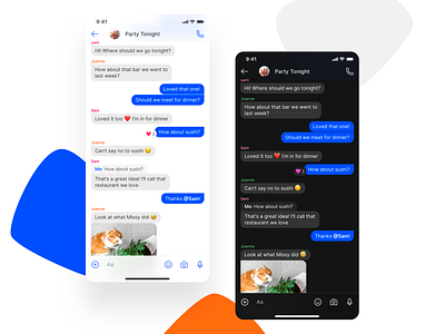 iOS Messaging App app blue chat clean communication dark mode dark ui design iphone x messages messaging mobile reaction thread ui ux