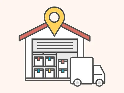 Warehouse Icon boxes fulfillment icon icons line line drawing line icon location location pin packge shipping truck trucking warehouse