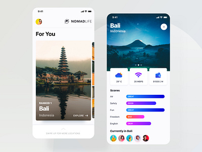 Nomad Life Mobile Application Concept app application colorful community app design gradient interaction interface ios app ios app design mobile app design mobile ui ui ux visual design