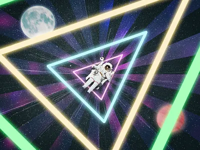 Chasing Starlight astronaut collage digital neon planets psychedelic stars surrealism