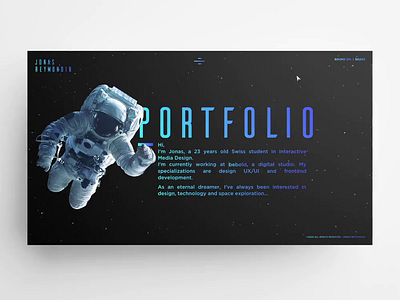 Jonas Reymondin – Portfolio 2019 animation astronaut audio css3 dark folio html5 jquery portfolio space space exploration stars uiux