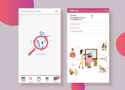 Search and profile screens account profile salon salon app search search bar search page