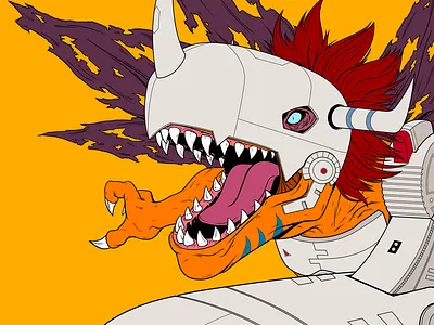 MetalGreymon anime art direction character design cyborg design digimon dinosaur illustration metalgreymon panama robot