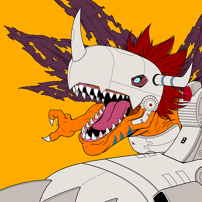 MetalGreymon anime art direction character design cyborg design digimon dinosaur illustration metalgreymon panama robot