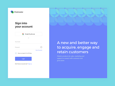 Chatmaster agent chat app login login form login page login screen social login web design
