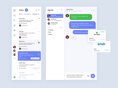 Inbox agent blue chat chatbot inbox item card navbar sidebar web design