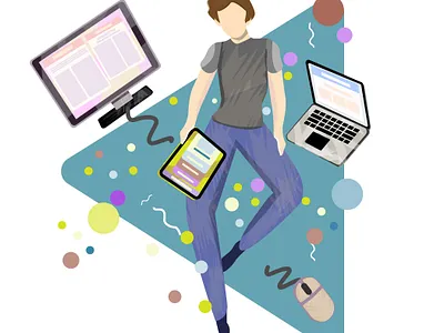 Girl working from home or remotely animation app branding character design concept design design flat design illustration illustrator minimal ui uidesign web