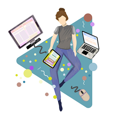 Girl working from home or remotely animation app branding character design concept design design flat design illustration illustrator minimal ui uidesign web