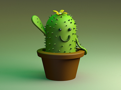 Cute Cactus c4d cactus character character design cinema4d cute cute illustration flower green hello illustration modeling plant plant illustration real realistic realistic 3d simple smile smiley