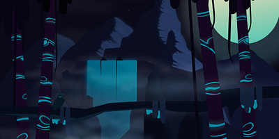 Blue night design drawing dribbble game game design illustration jungle moon mountain night owl river stars vector