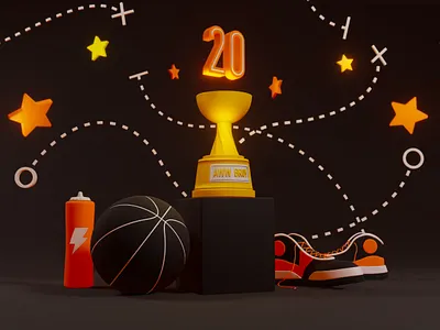 Sportsball Illustration Test 20 3d basketball blender gold illustration orange shoes stars trophy