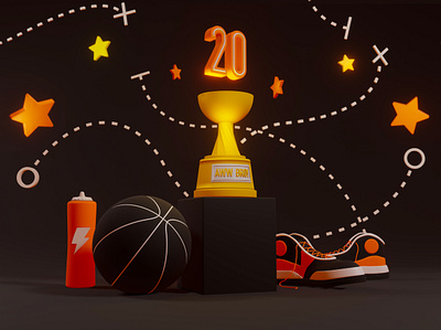 Sportsball Illustration Test 20 3d basketball blender gold illustration orange shoes stars trophy