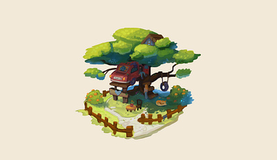 car tree house digital painting fantasy game art game artist illustration stylized
