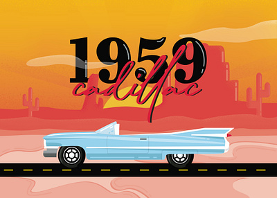 1959 Cadillac car desert flat design flat design tutorial illustration minimalistic