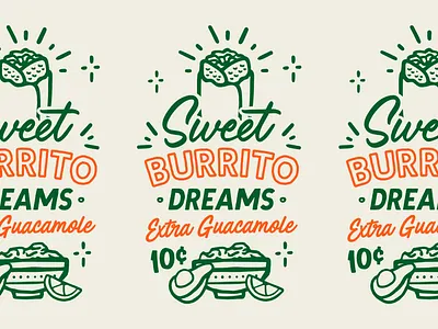 Sweet Burrito Dreams badge branding burrito guacamole iconography illustration lettering lockup logo logotype street food typography