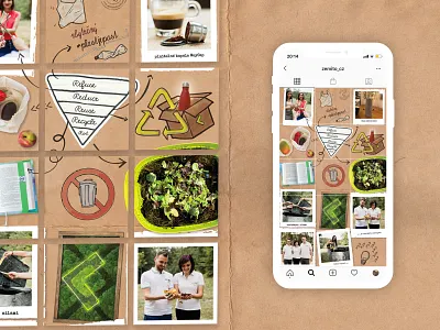 Instagram Feed as Brand Story Collage adobe photoshop cardboard collage composting ecology hand drawn instafeed instagram instagram feed instagram post instagram template photography recycle recycling reduce reuse rot socialmedia trash zerowaste