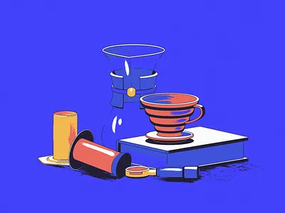 Nature Morte with coffee stuff aeropress coffee color creative flat illustration kemex scene texture vector