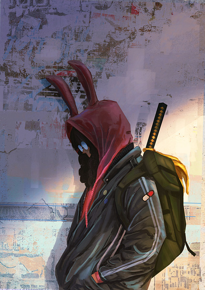 Rabbithead digitalpainting girl illustration