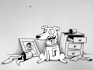Home, sweet home bw characters dog humor illustration monochrome pet pets vector vectorart watercolor