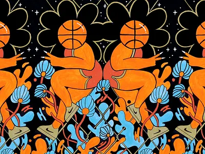 BallHeaded Ballers basketball bball flowers illustrate illustration pattern posca poscapaint