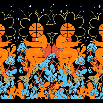 BallHeaded Ballers basketball bball flowers illustrate illustration pattern posca poscapaint