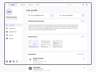 Exploration: Job portal - User profile page account adobexd concept exploration job board job portal minimal product design user profile web design webdesign website design