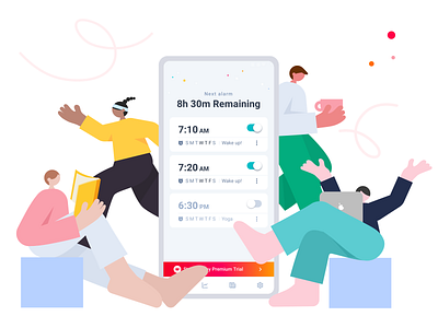 Alarmy : Make Successful Morning Routine app application custom illustration design flat flat design graphics illustration illustration design mobile mobile app morning ui uiux ux vector