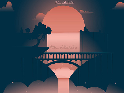 water falls bridge design gradient illustration lake landscape illustration lights and shadows moon night landscape scenery the chillustrators water water falls