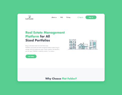 Real Estate Management Platform FLATFOLDER Landing page design cleanui design digitalmarketing flat landing landingpage minimal ui ux uxui