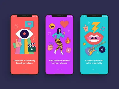 Onboarding illustrations of video sharing app adobe xd app design app designer app screens figma mobile mobile app mobile app ui design sketchapp tiktok twitch ui ui design ui kit ui ux design video app video sharing app 应用 应用界面 设计