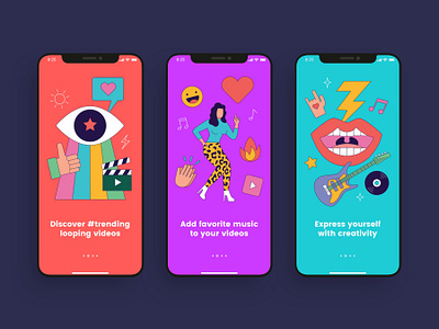 Onboarding illustrations of video sharing app adobe xd app design app designer app screens figma mobile mobile app mobile app ui design sketchapp tiktok twitch ui ui design ui kit ui ux design video app video sharing app 应用 应用界面 设计
