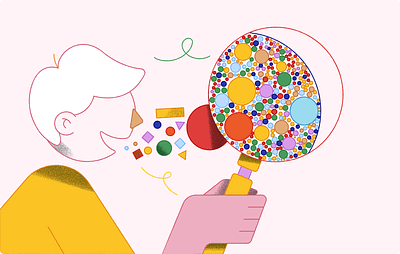 Natural language processing cells character colours editorial glass illustration shapes texture vector web