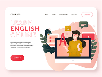 Learn Language Online branding courses education english illustration illustrator language learning learning learning platform online online education programme teacher technology ux vector web website website design woman