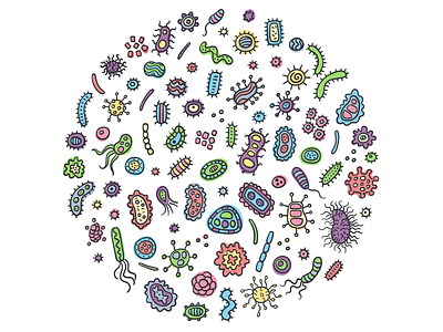 Bacterial microorganism in a circle. Doodle style germs bacillus bacteria biology cell covid19 danger disease doodle germs logo medicine microbe primitive science virus