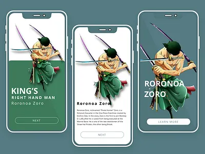 One Piece ZORONOA ZORO anime design mobile ui ux