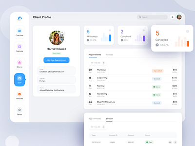 Client Profile Page - Desktop Software amount appointment bookings client client management dashboard desktop due enterprise income invoice invoices paid profile profile design row software table web application design web apps