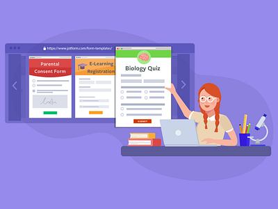 11 ways to use JotForm for distance learning consent form distance learning e learning education form form templates illustration jotform online course online education online learning quiz registration form students