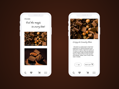 chocolates store adobe photoshop adobe xd app brown chocolate design flat india ios ios app design iphone app minimal ui ux